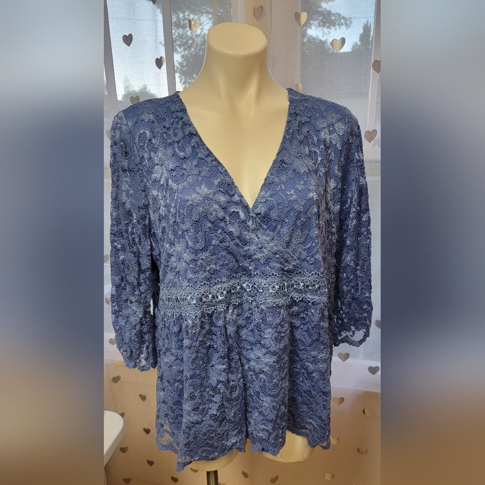#55 Jessica London Studio Blue Patterned Blouse Size 2X XXL